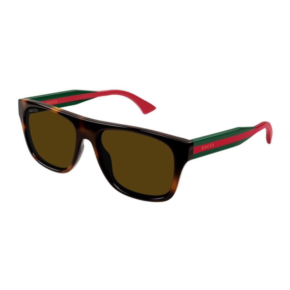 Gucci Sunglasses Square Full Rim, Dark Havana/Green/Red Frame and Brown Lens